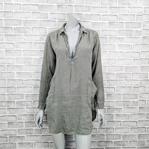 CP SHADES Women's 100% Linen Teton Tunic Blouse sage green size Small USA Made - Picture 2 of 11